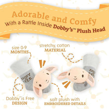 Dobby™ foot rattles: light gray plush bunny-head socks with small rattle