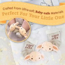 Dobby™ foot rattles with plush bunny faces on light gray baby socks