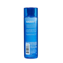 Blue facial toner bottle back view with barcode and ingredient text blocks