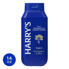 Harry's 2-in-1 shampoo & conditioner bottle, blue Aspen eucalyptus & mint, 14 oz