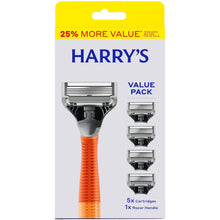 Men's 5-blade shaving razor value pack with Ember Orange handle and 5 cartridges