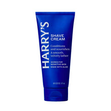 Harry's shave cream tube, blue squeeze container with flip-cap at bottom