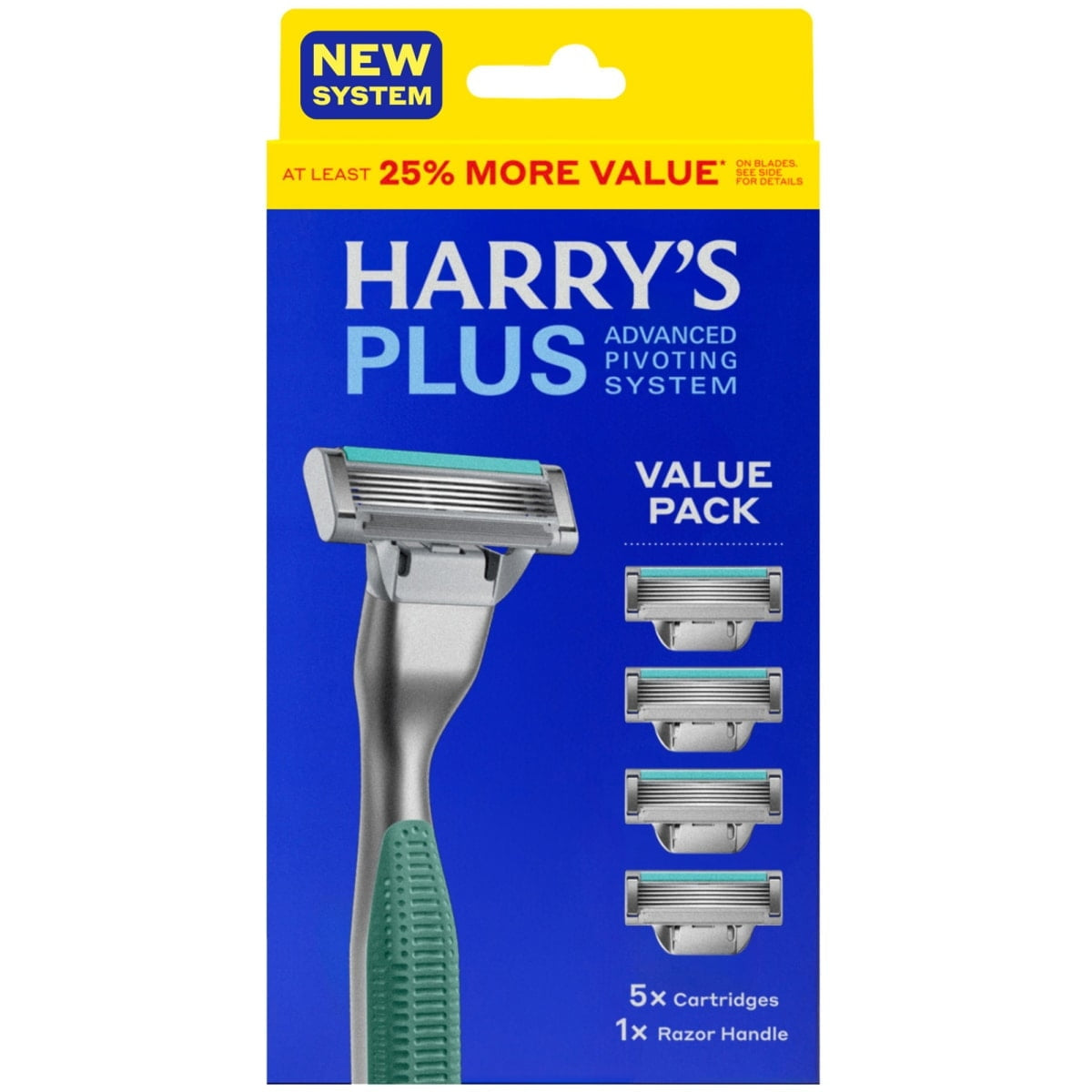 Harry's Plus Shaving Razor for Men with 5 Razor Blade Refill Cartridges, Moss Green