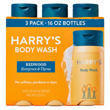 Harry's Redwood body wash 3-pack with teal bottles, 16 oz each