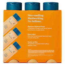 Harry's Redwood body wash 3-pack box with three teal-capped bottles