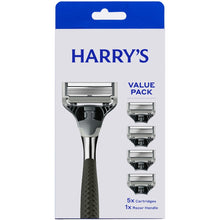 Razor handle value pack with 5 cartridges, chrome head and black no-slip grip (blue box)