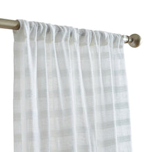 Hasting chenille curtains: white sheer panel with pleated top on rod