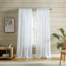 Hasting chenille curtains: white sheer panels with rod-top grommets and vertical texture
