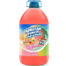 Juice bottle (1 gal) with Hawaiian Punch Party Faves Rainbow Sherbet Bash label