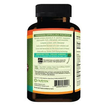 Supplement bottle with black cap and green back label with ingredient and directions text.