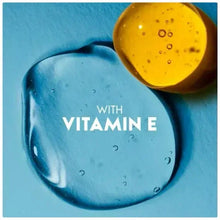 Shampoo with Vitamin E, shown as blue gel and yellow cap in the frame