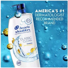White shampoo bottle with blue pump and Classic Clean dandruff shampoo front label