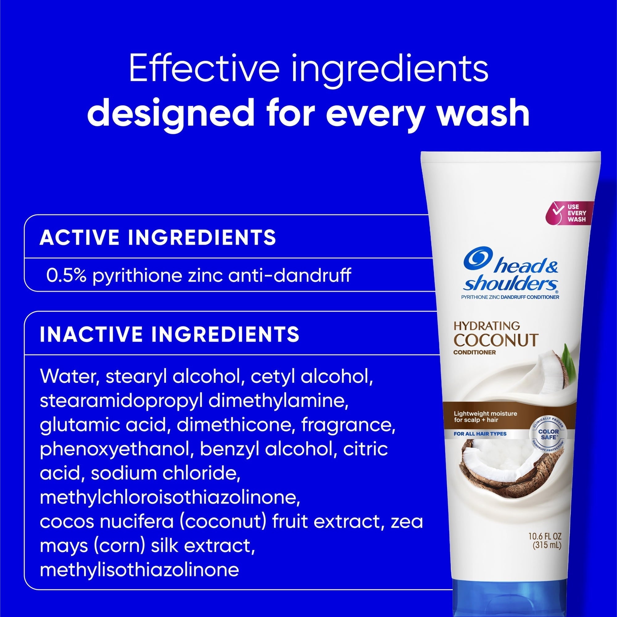 Head and Shoulders Coconut Dandruff Conditioner, Hydrating, Lightweight Moisture, Color Safe, 10.9 fl oz (PACK OF 3 )