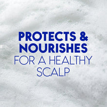 Shampoo marketing card reading “Protects & Nourishes for a Healthy Scalp”