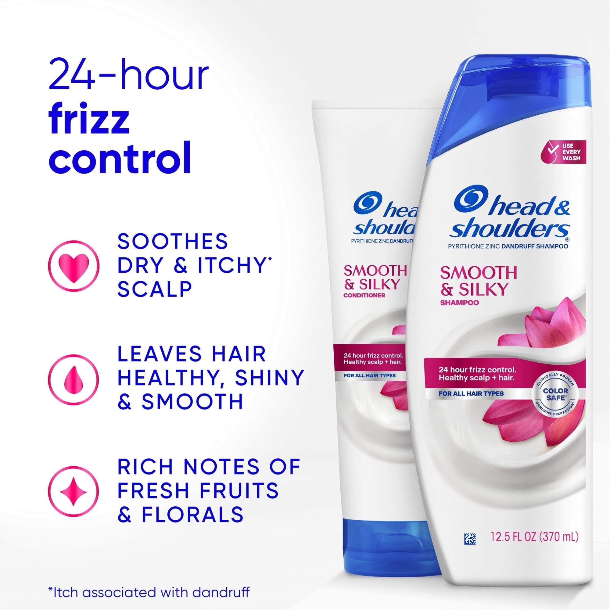 Head and Shoulders Dandruff Shampoo and Conditioner Set, Smooth and Silky, Frizz Control (3 PACK )