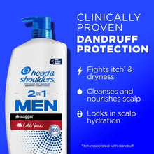 Head & Shoulders 2 in 1 Men shampoo bottle with blue pump, clinically proven dandruff protection