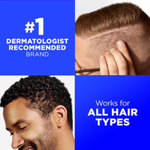 Man rubbing his scalp, dandruff shampoo shown for all hair types