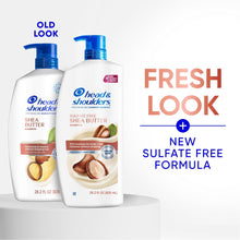 Head & Shoulders sulfate-free shea butter shampoo bottles with blue pumps, two front views