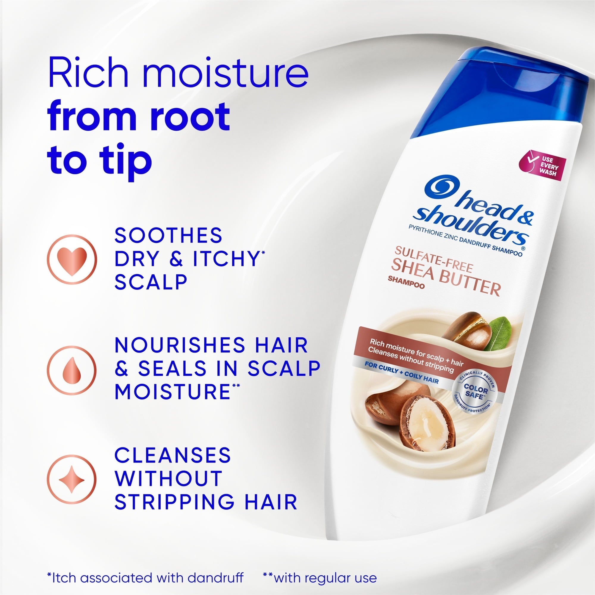 Head and Shoulders Shea Butter Dandruff Shampoo, Sulfate-Free, Rich Moisture, Curly and Coily Hair, 28.2 oz