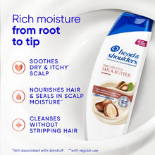 Head & Shoulders sulfate-free shea butter shampoo bottle with blue pump and rich moisture panel