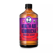 Health-Ade Kombucha bottle: Organic Pomegranate Blueberry, amber glass, black cap