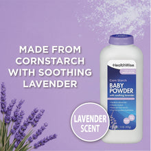 HealthWise cornstarch baby powder bottle with soothing lavender scent