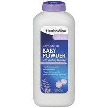 HealthWise cornstarch baby powder bottle with soothing lavender scent, 15 oz
