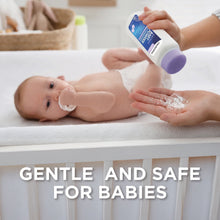 HealthWise cornstarch baby powder with soothing lavender, applied to a baby's skin