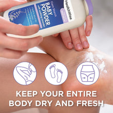 HealthWise cornstarch baby powder poured onto skin, lavender scent