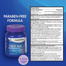 HealthWise chest rub label panel on jar lid and front, paraben-free formula