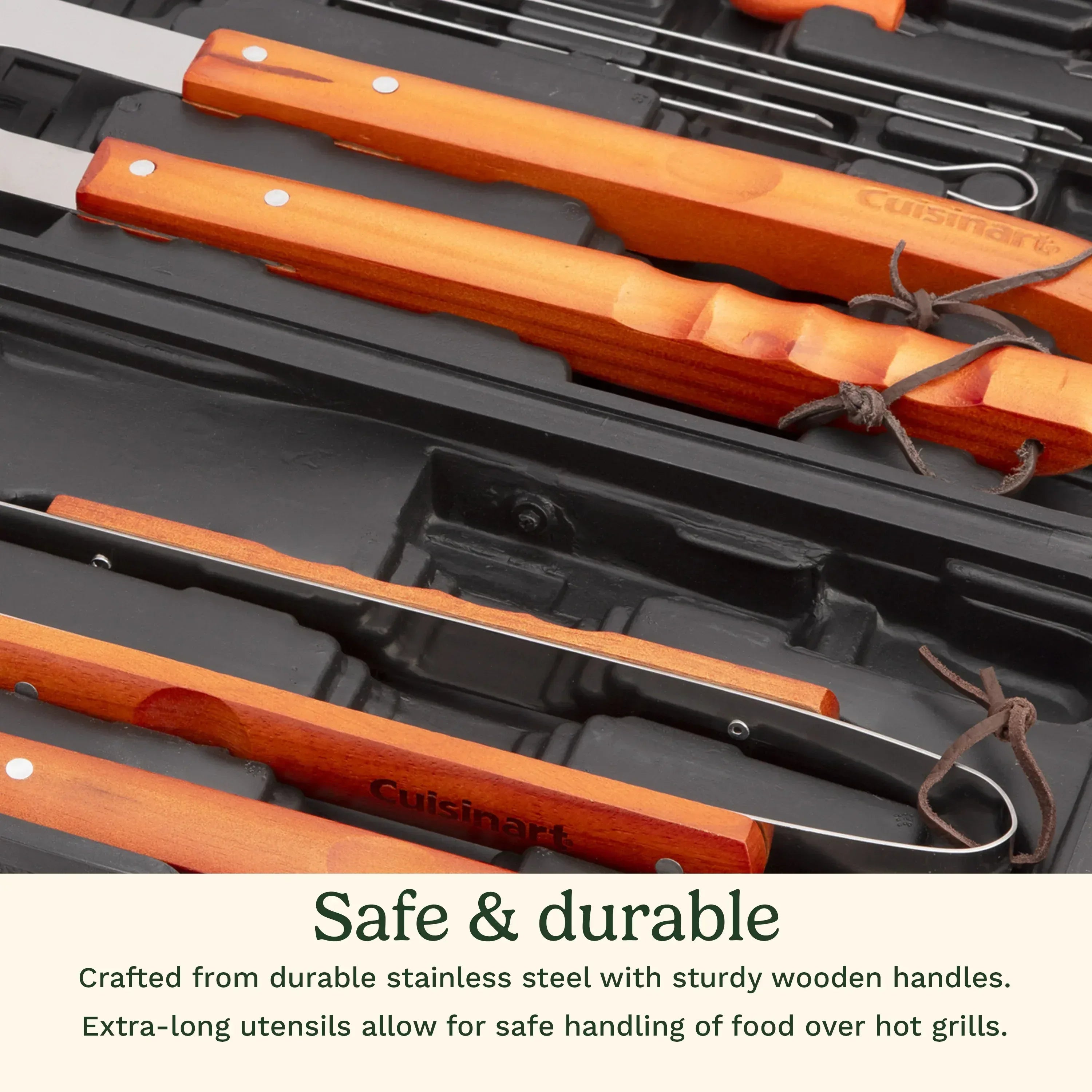Heavy-Duty Stainless Steel BBQ Grill Tool Set, 3-Piece Knife, Fork, Tongs, with Carry Bag, Rose Wooden Handles