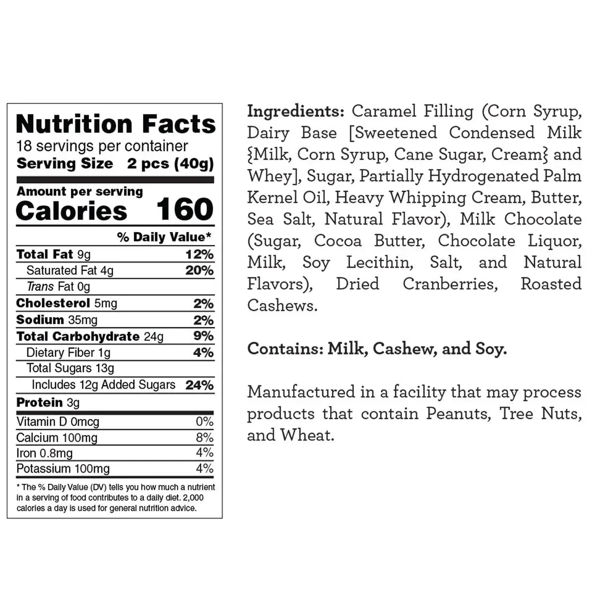 Hebert Candies Milk Chocolate Cranberry Cashew Caramels, 1.8 lb, 36 Total Pieces