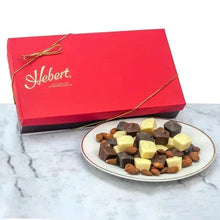 Hebert chocolate assortment gift box and plate of dark, milk, and white pieces