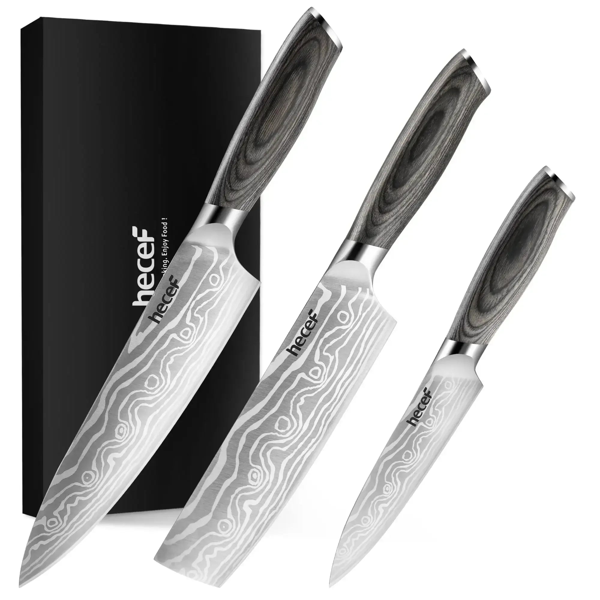 Hecef 8-Inch Chef Knife with Japanese Damascus Pattern and Ergonomic Wood Handle - USA MEGA SHOP