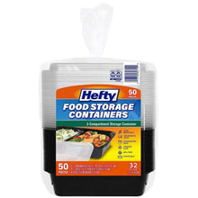 Two-compartment food storage containers with lids, black, 2 sections