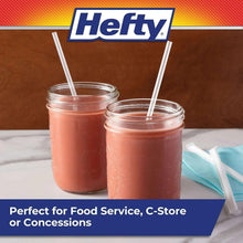 Translucent jumbo plastic straws, paper-wrapped, in two drink cups