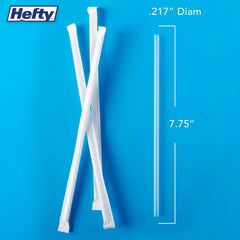Hefty Jumbo Translucent Wrapped Plastic Straws, 7.75", 3, 000 ct.