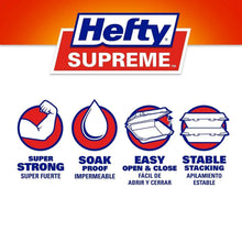 Hefty Supreme hinged lid container feature icons on package