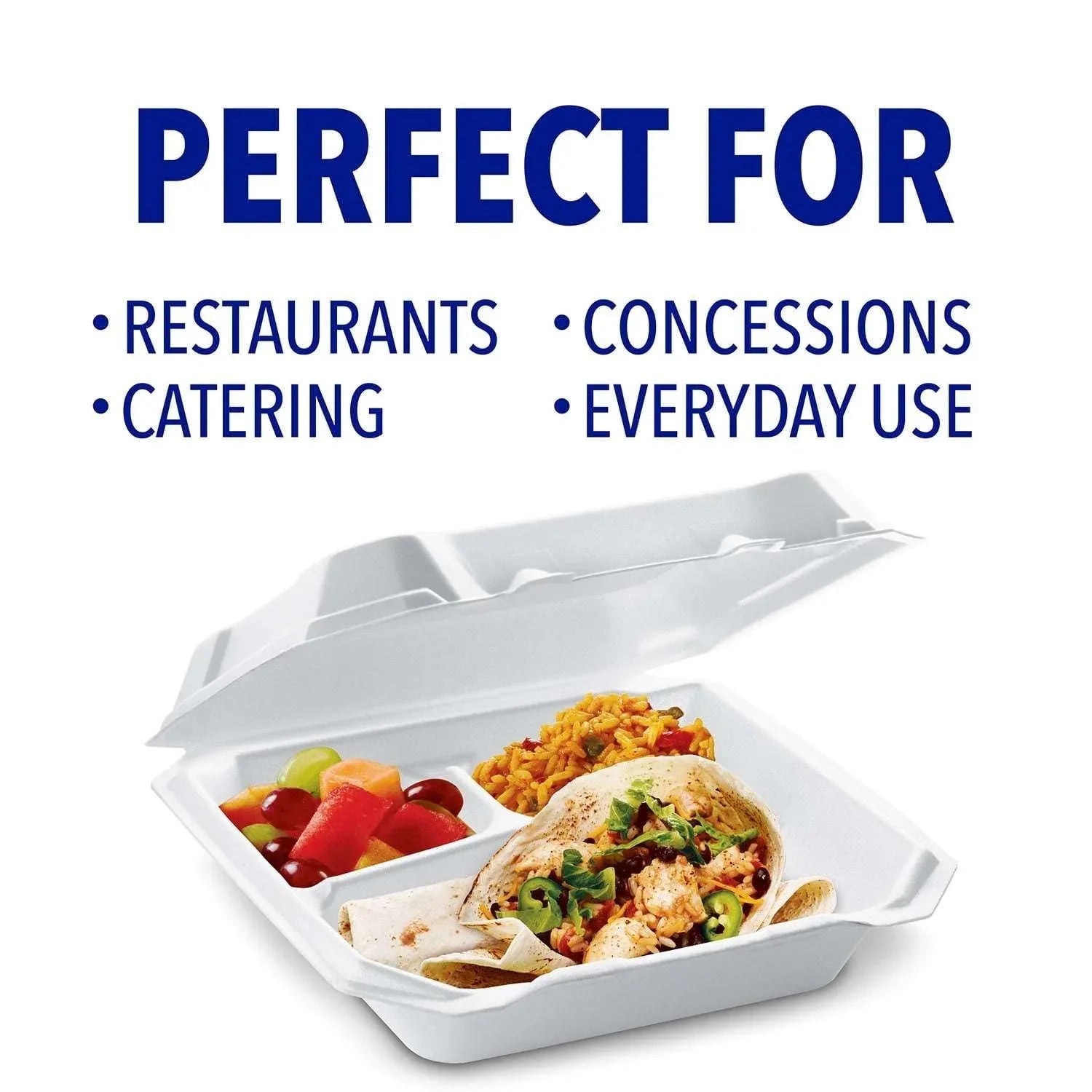 Hefty Supreme Foam Hinged Lid Container, 3-Compartment 125 ct.