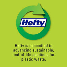Hefty logo with circular recycle graphic and sustainable commitment text
