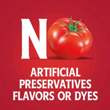 Tomato ketchup claim graphic: no artificial preservatives, flavors or dyes with tomato