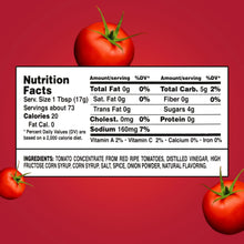 Tomato ketchup nutrition facts panel with red tomatoes