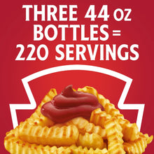 Crinkle-cut fries topped with ketchup dollops