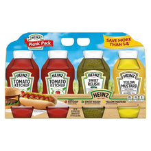 Heinz Picnic Pack condiment bottles: ketchup, sweet relish, yellow mustard