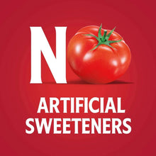 Tomato ketchup marketing graphic with tomato and text reading “Artificial Sweeteners”
