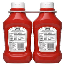 Tomato ketchup bottles, back labels showing nutrition facts on the reverse