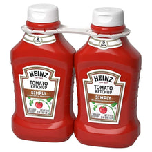 Heinz tomato ketchup 2-pack bottles, red plastic with label fronts and white caps