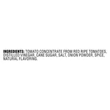 Tomato ketchup ingredients list printed on the bottle label