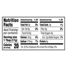 Tomato ketchup nutrition facts panel with serving size and nutrient amounts