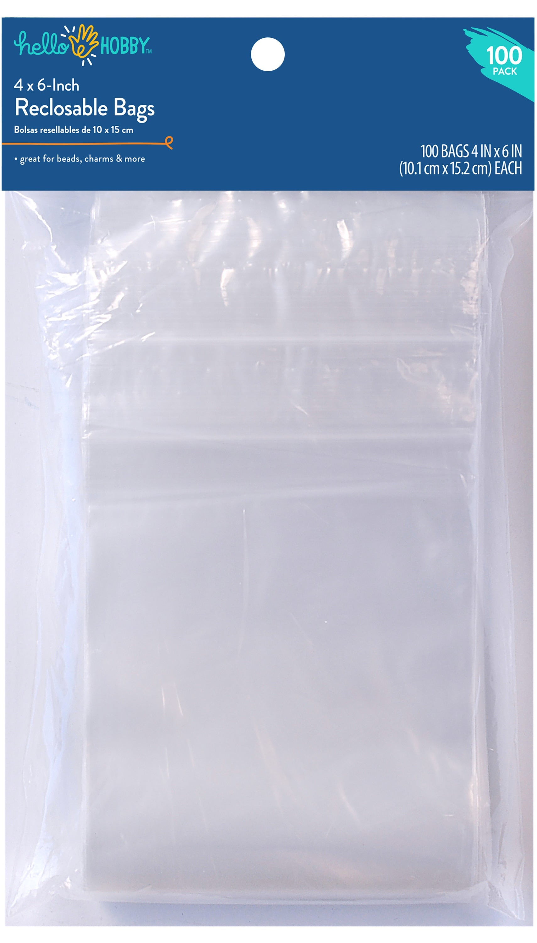 Hello Hobby 4"x 6" Reclosable Plastic Bags 100-Pack – Small Clear Zip Bags for Jewelry Making & Craft Storage